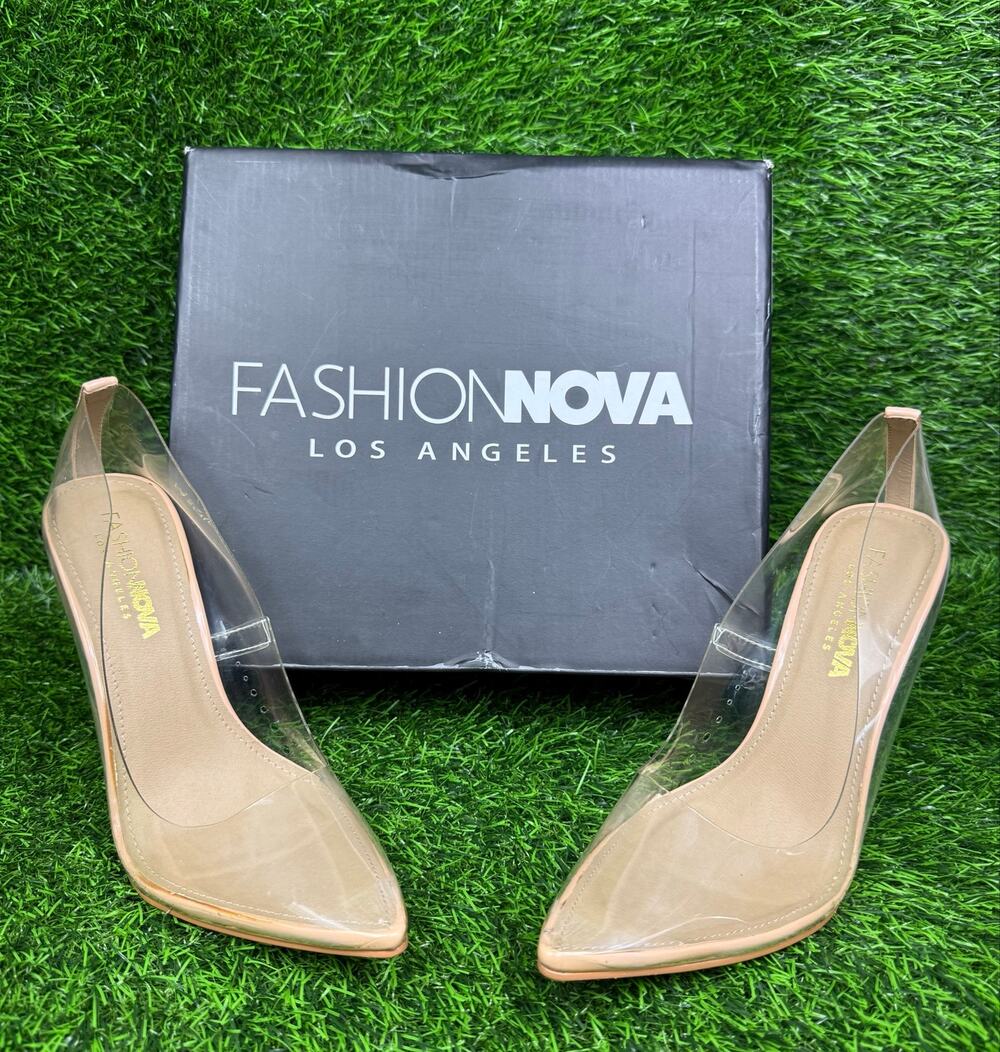 Fashion Nova Action-N Clear Pumps Women’s Size 7 Nude Pointed Toe Stiletto Heels